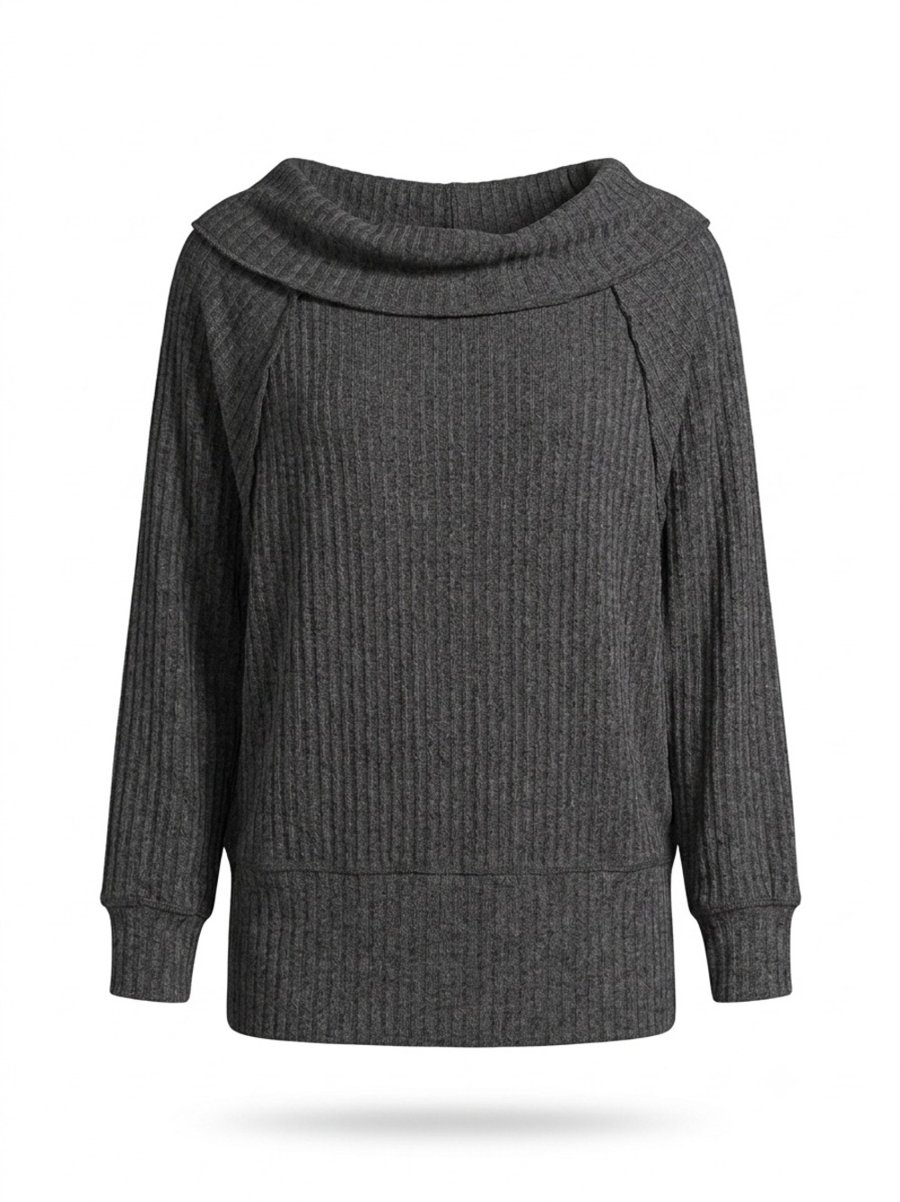 In Bloom Ribbed Cowl Neck Sweater - Dark Gray